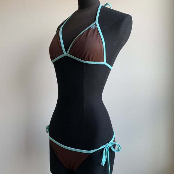 Billabong surf BLUE CRUSH era Vintage bikini brown reversible triangle set RARE - Picture 5 of 8